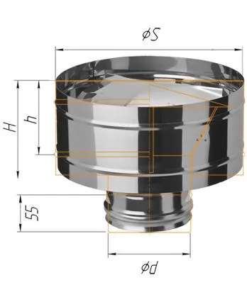 зонт феррум нержавеющий (430/0,5 мм) ф130 с ветрозащитой по воде