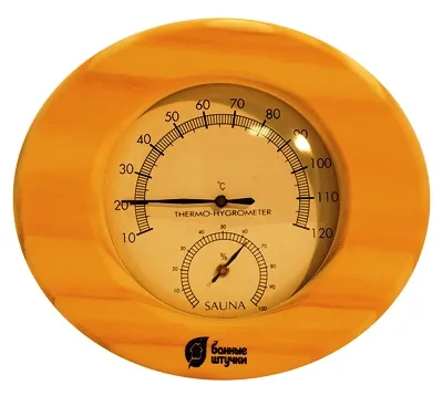 термометр с гигрометром овальный, 16*14*3см, в дерев.корпусе банные штучки